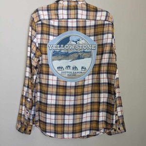 Yellowstone Dutton Ranch Custom Flannel Plaid Button Down Shirt Yellow Sz M